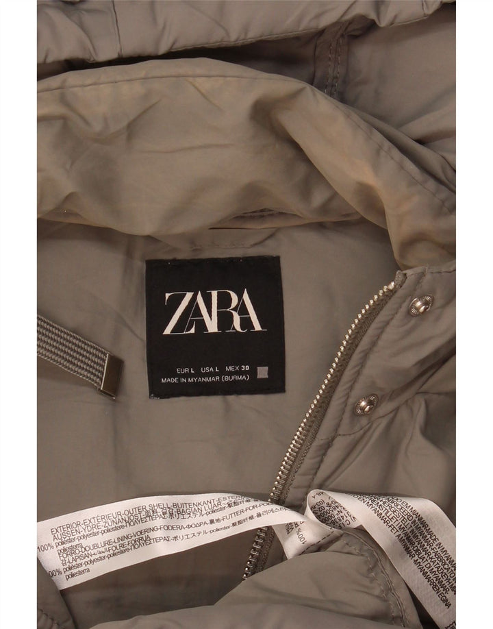 Zara Damen Kapuzenmantel, ärmellos, gepolstert, UK 16, Größe L, grau, Polyester