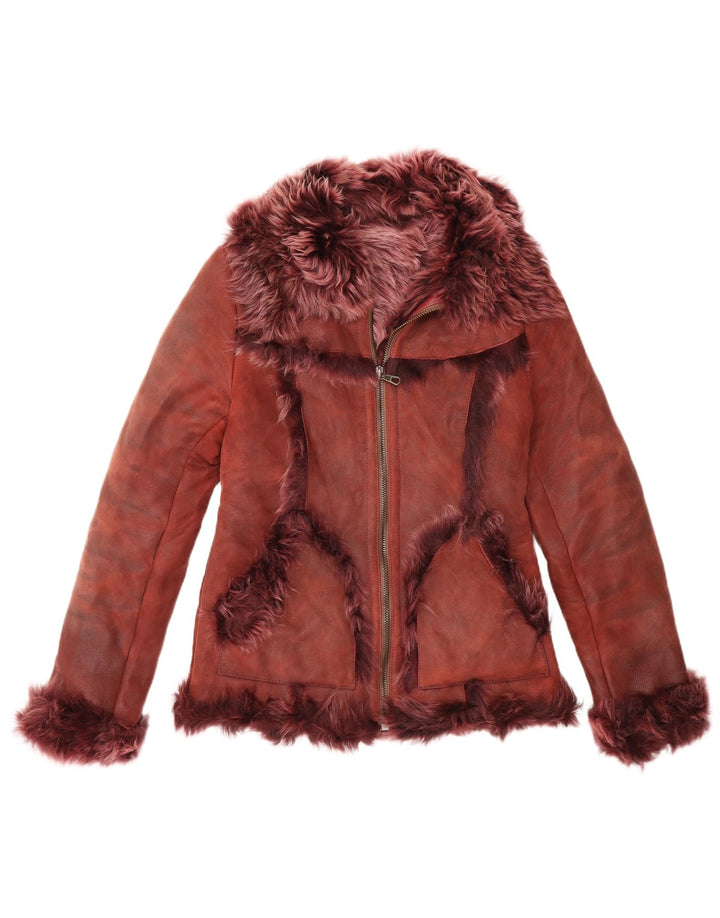 L'autre Chose Damen Lammfelljacke UK 10 Small Burgund