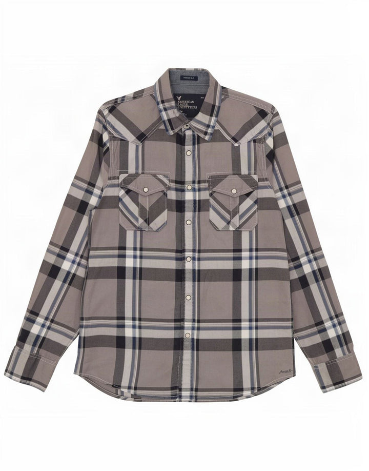 American Eagle Outfitters Herren-Hemd in Vintage-Passform, klein, grau kariert, Baumwolle