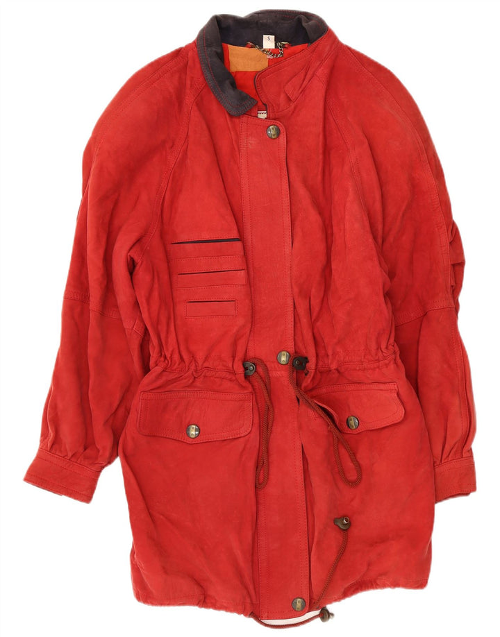 Vintage Damen Wildleder Übergroßer Mantel UK 10 Kleines rotes Leder