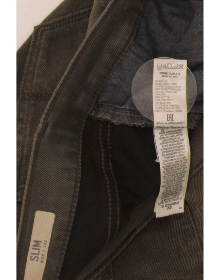 Marks & Spencer Herren Slim Jeans W34 L33 Graue Baumwolle