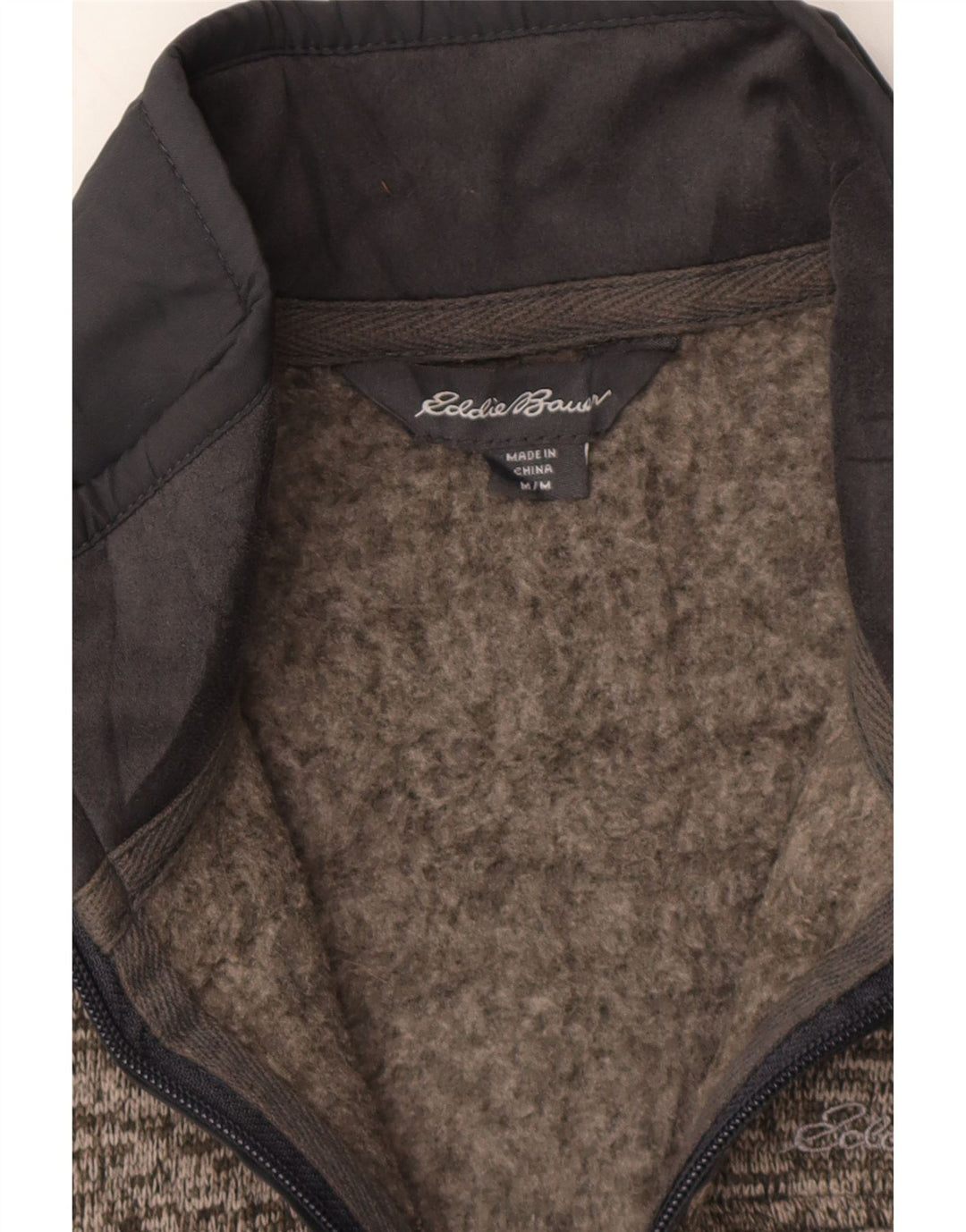 EDDIE BAUER Mens Zip Neck Sweatshirt Jumper Medium Grey Flecked Polyester Vintage Eddie Bauer and Second-Hand Eddie Bauer from Messina Hembry 