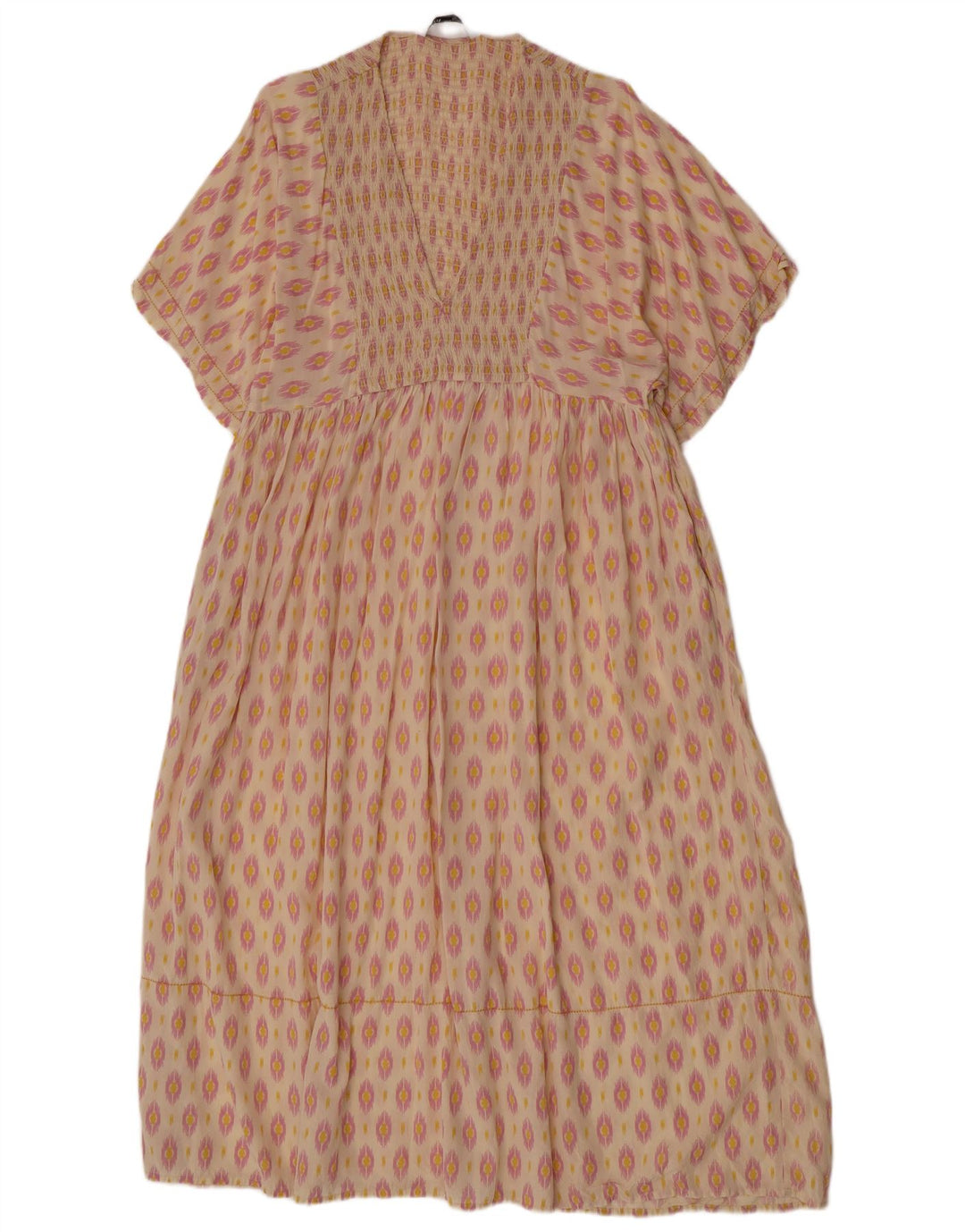 Zara Damen-Kaftan-Kleid UK 12 Medium Off White Ikat Viscose
