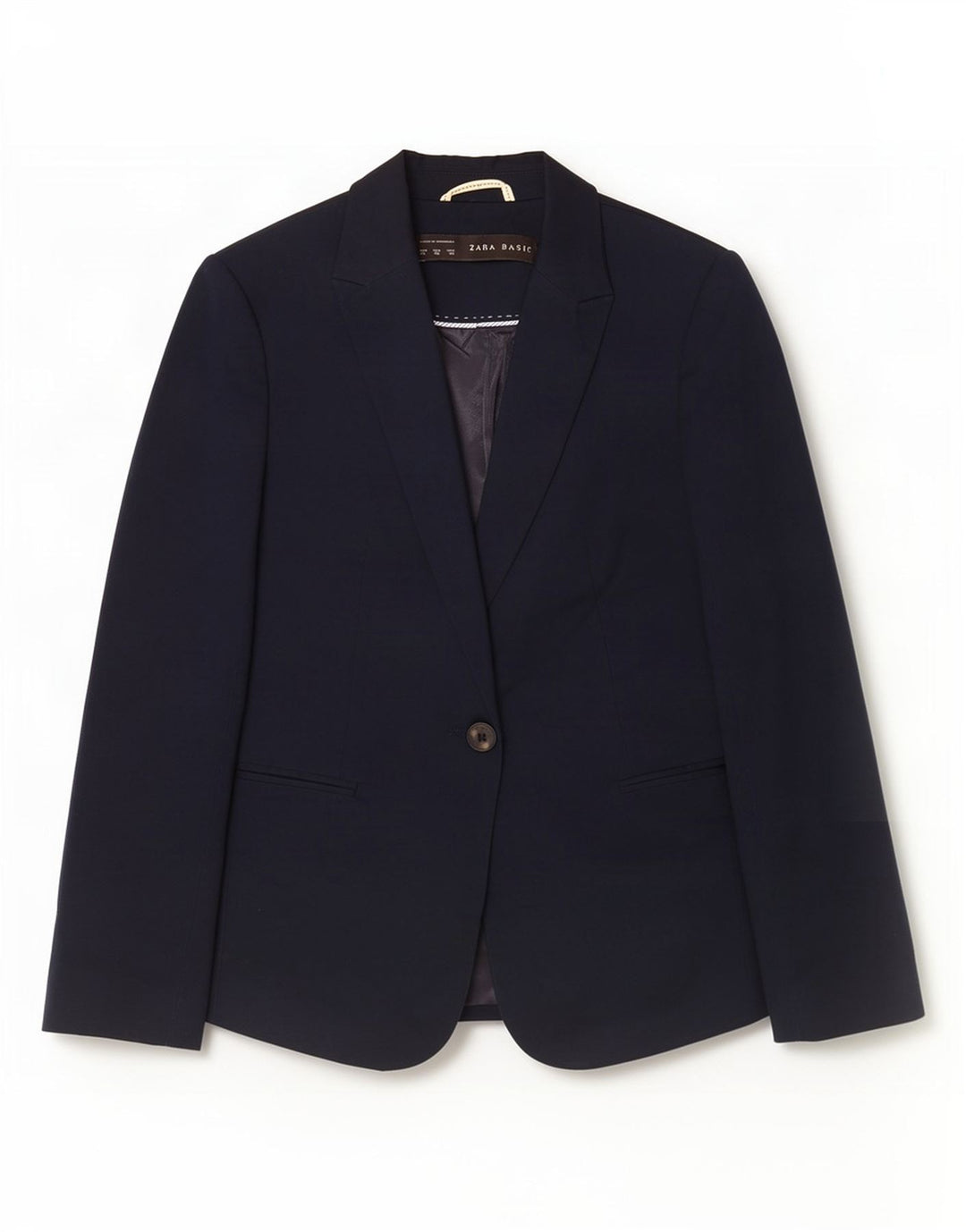 Zara Damen 1-Knopf-Blazerjacke UK 6 XS Marineblaue Baumwolle