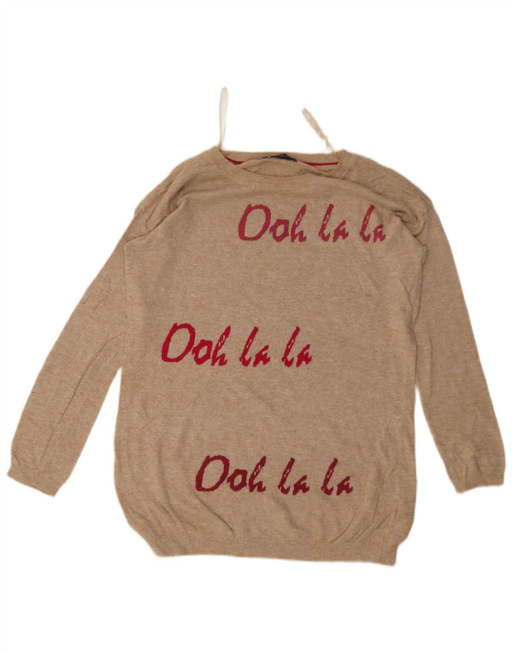 Marks & Spencer Damen-Pullover mit grafischem U-Boot-Ausschnitt, Gr. 12, Mittelbeige