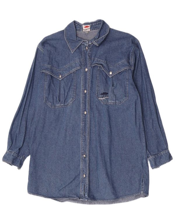 Vintage Damen Longline-Jeanshemd EU 40 mittelblaue Baumwolle