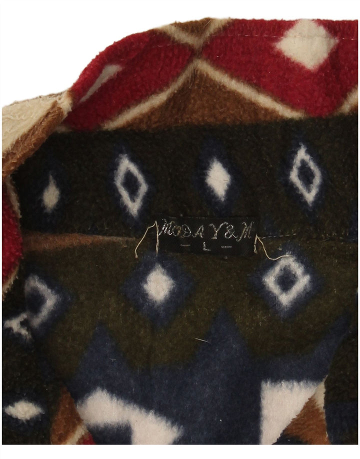 VINTAGE Damen Übergroße Fleecejacke UK 16 Groß Mehrfarbig Geometrisch