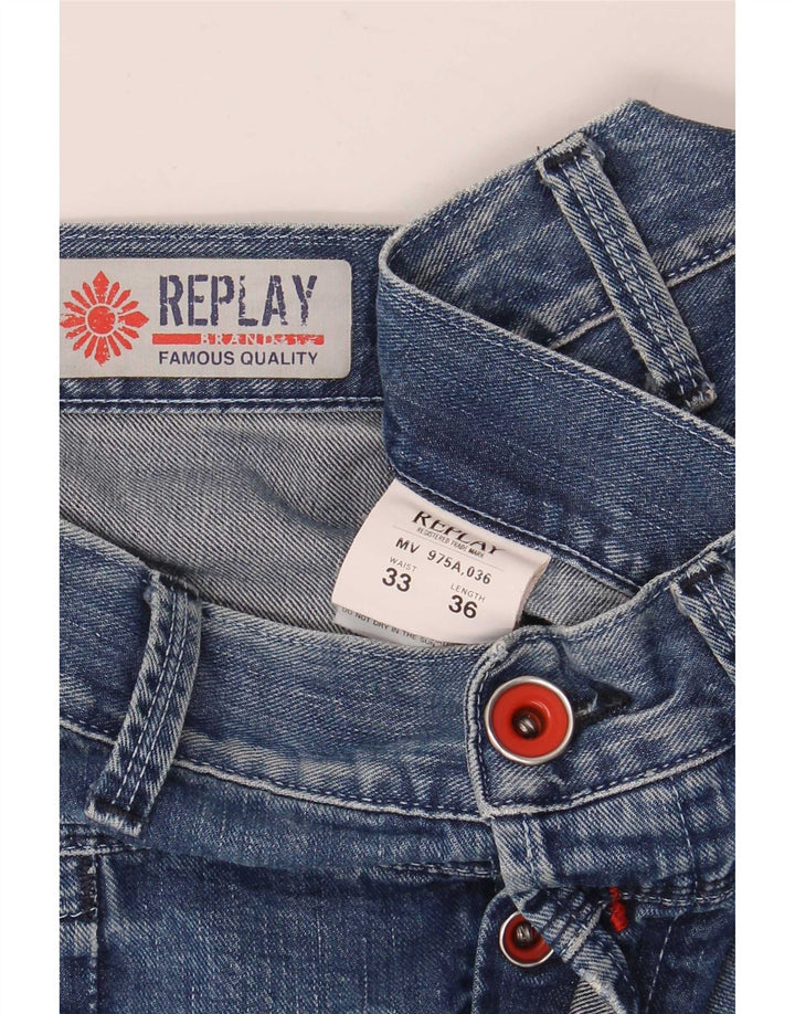 Replay Herren Bootcut Jeans W33 L36 Blaue Baumwolle