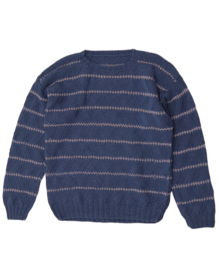 Vintage Herren Regular Fit Rundhalspullover Mittelblau gestreift