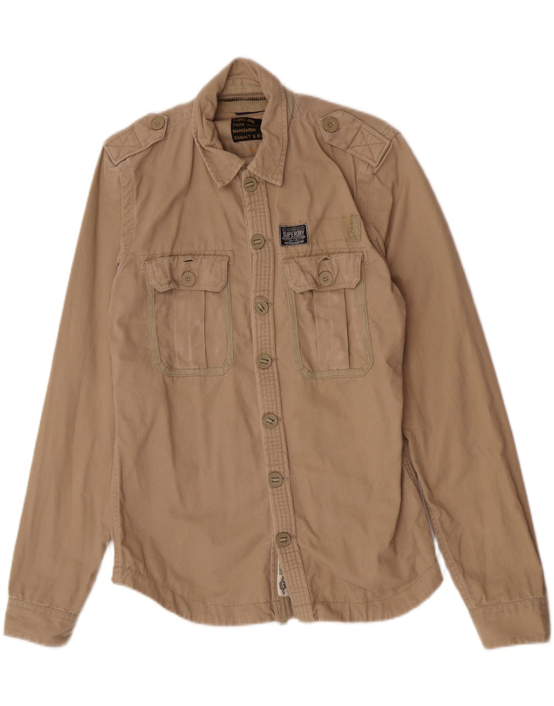 Superdry Herren-Militärhemd, Größe L, Beige, Baumwolle