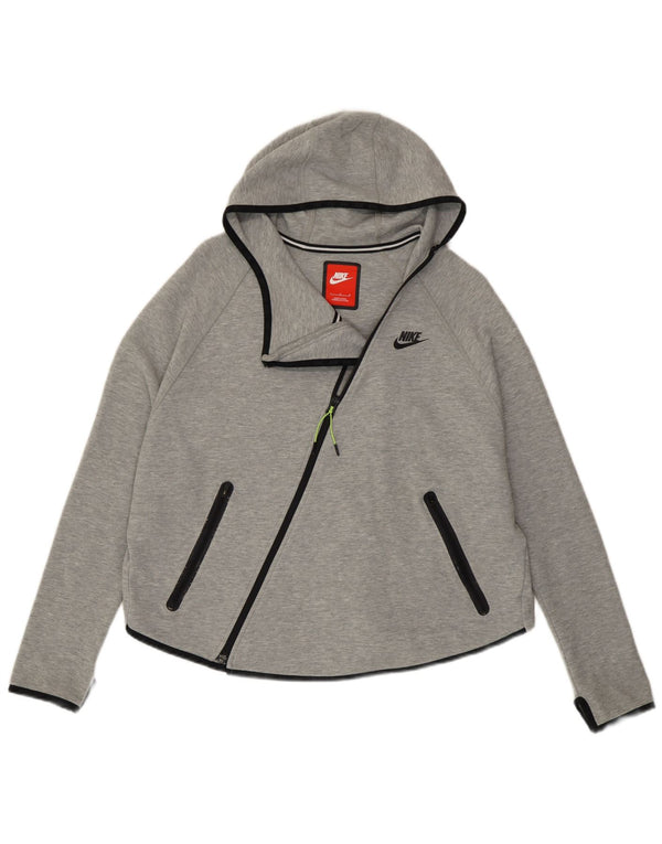Nike Womens Crop Oversized Zip Hoodie Pullover UK 14 Große graue Baumwolle