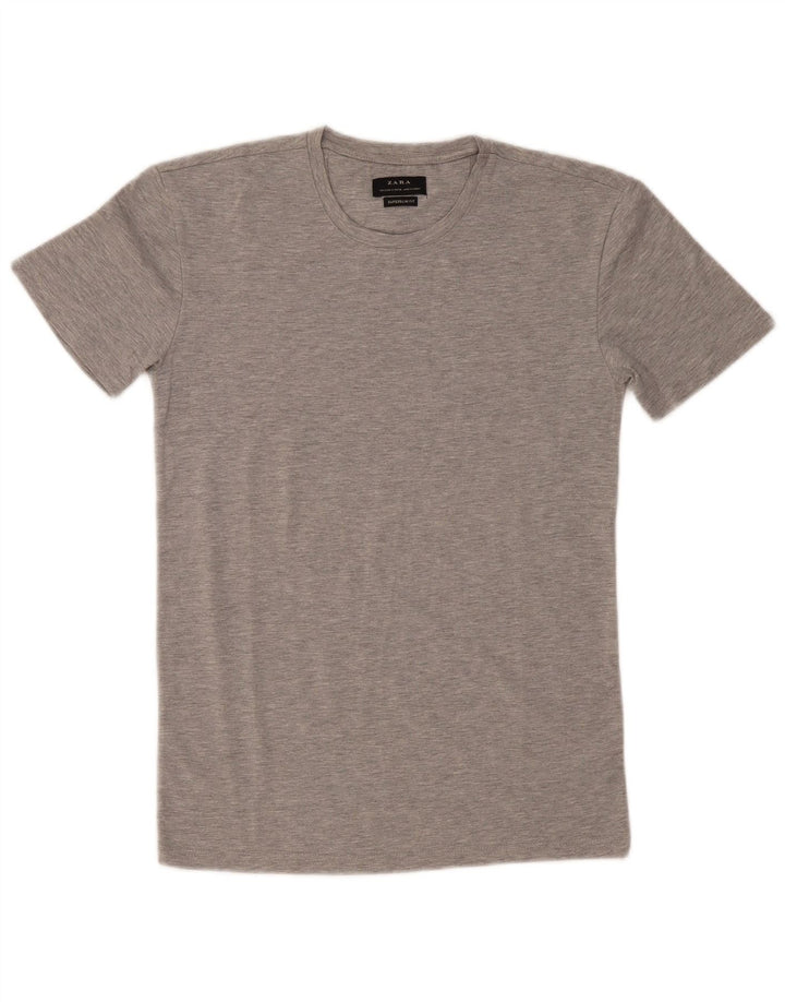 Zara Herren Super Slim Fit T-Shirt Top Small Grau meliert