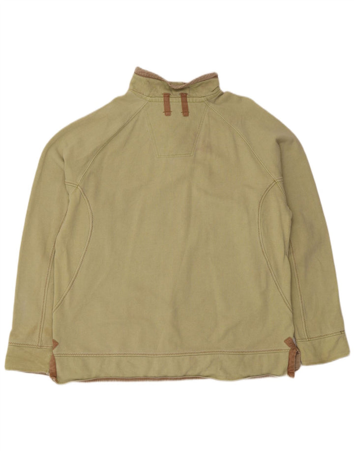 Fat Face Herren-Sweatshirt mit Knopfkragen, Größe L, aus grüner Baumwolle