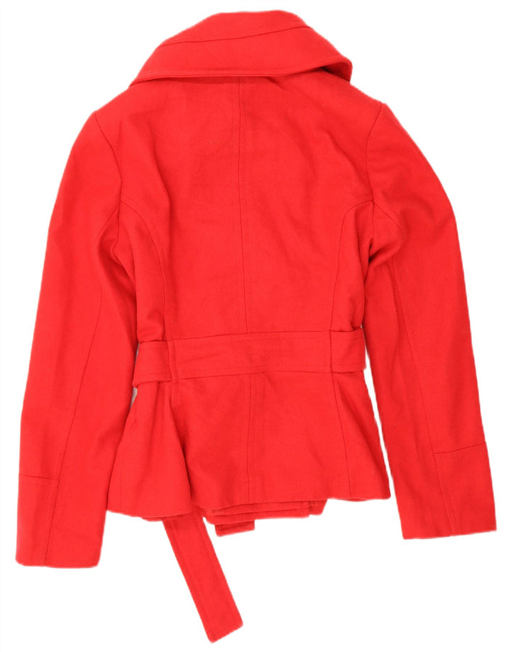 Zara Damen Kurzer Pea Coat UK 16 Große rote Wolle