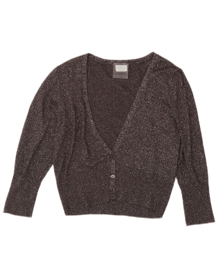 Oasis Damen Crop Cardigan Pullover UK 12 Mittelgrau gefleckte Viskose