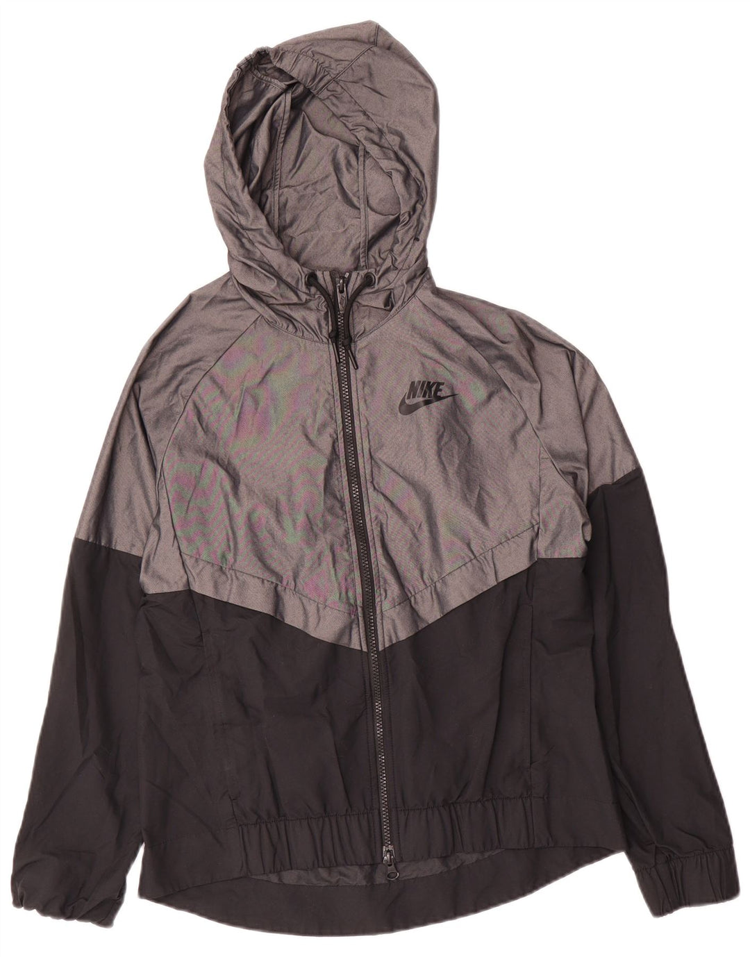 Nike Damen-Regenjacke mit Kapuze, UK 10, Größe S, grau, Colourblock-Nylon