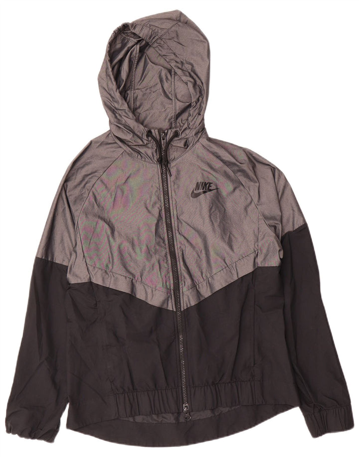 Nike Damen-Regenjacke mit Kapuze, UK 10, Größe S, grau, Colourblock-Nylon