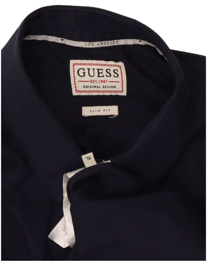 Guess Herren-Slim-Fit-Hemd XL aus marineblauer Baumwolle