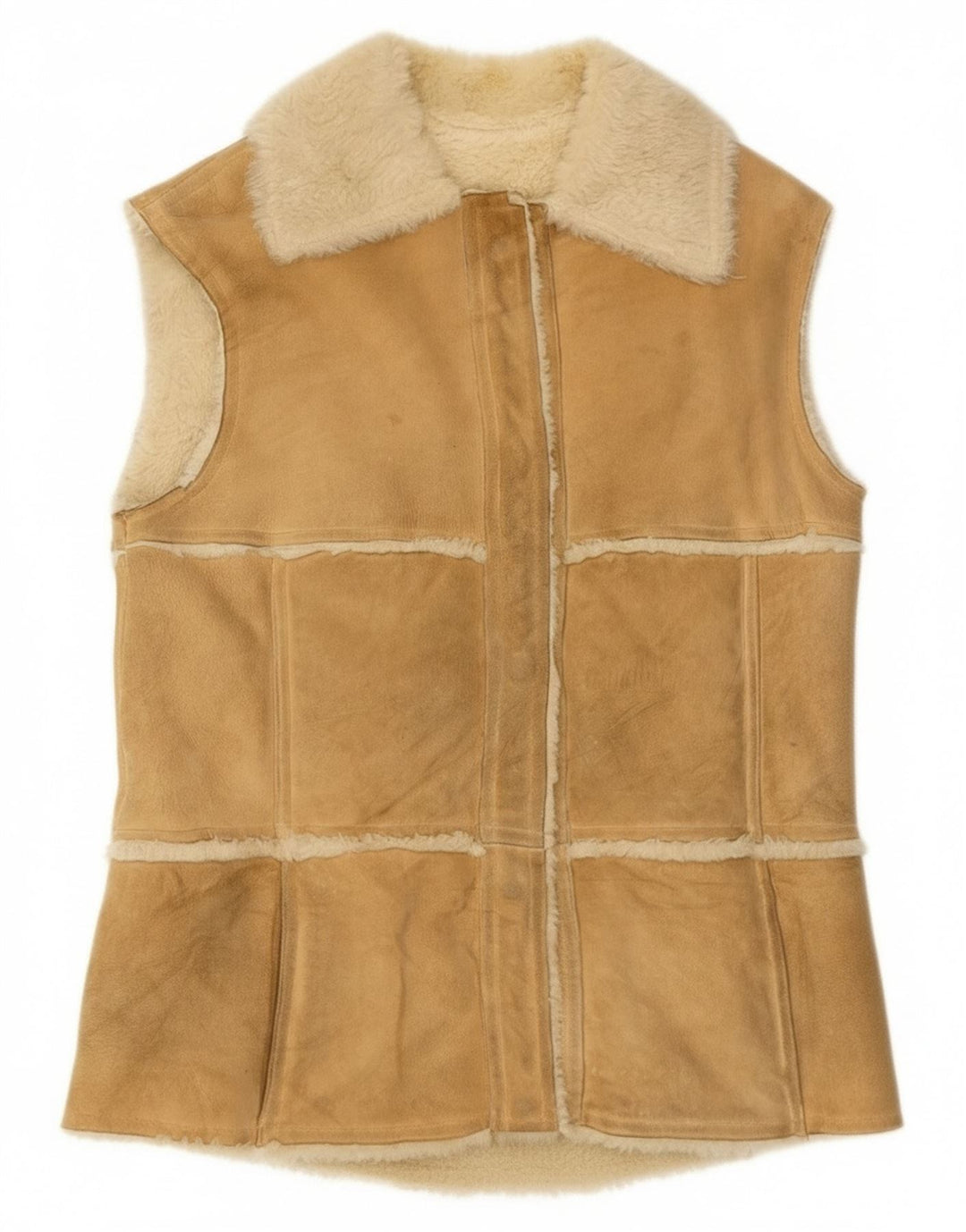 Vintage Damen Shearling Gilet IT 44 Medium Beige