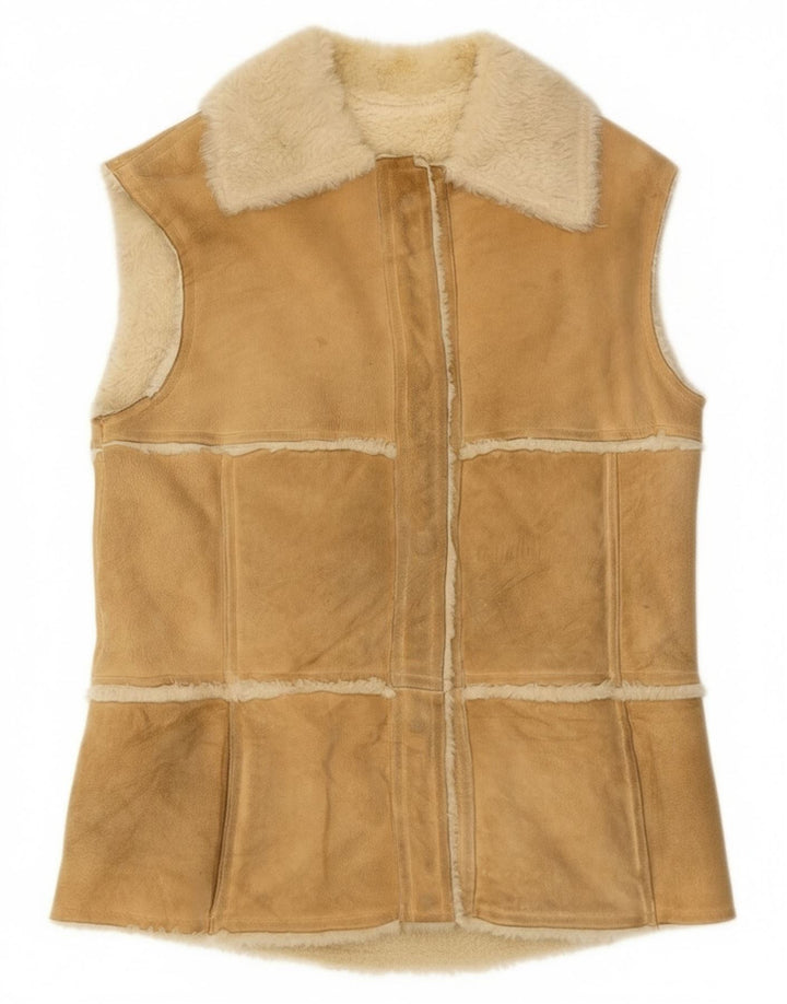 Vintage Damen Shearling Gilet IT 44 Medium Beige