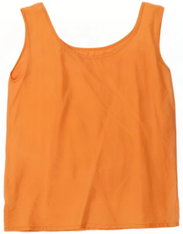 Vintage Damen ärmelloses Blusenoberteil UK 14 Mittelorange Seide