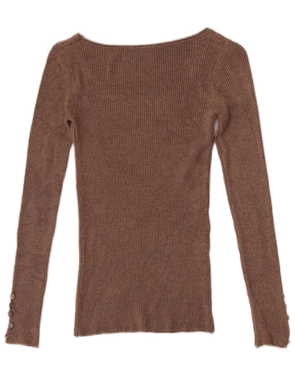 Zara Damen Top Langarm UK 4 XS Braune Baumwolle