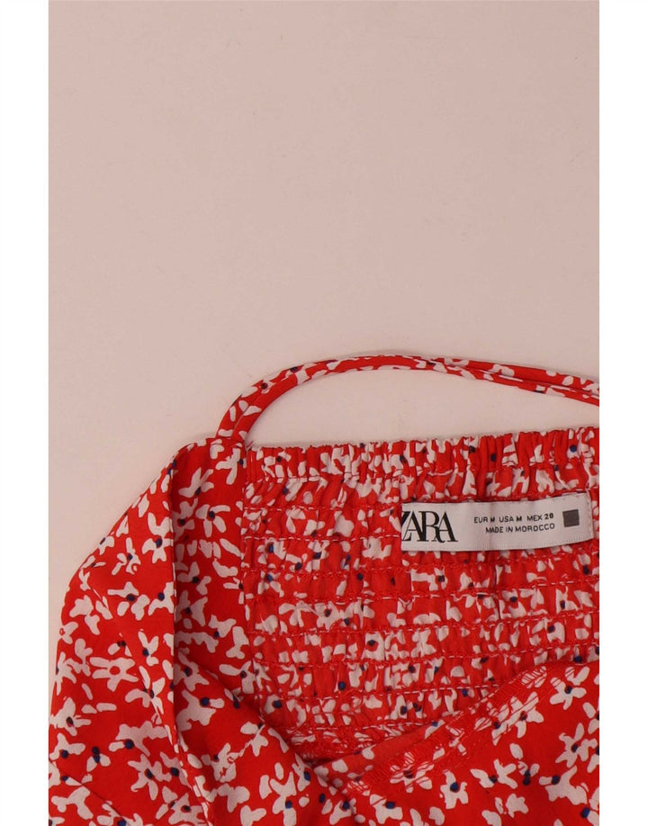 Zara Damen Neckholder-Kleid UK 12 Mittelrot geblümt