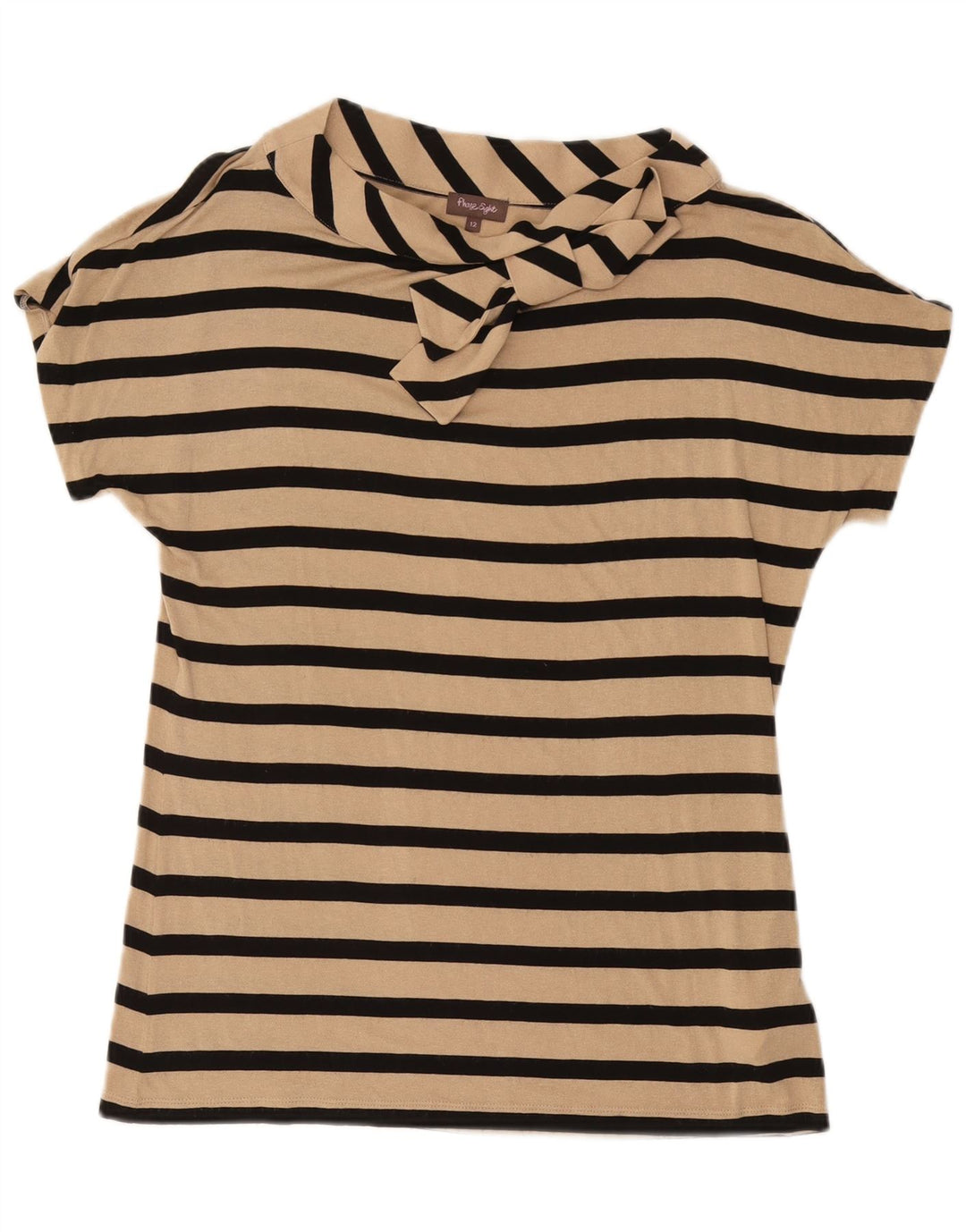 PHASE EIGHT Damen-Blusenoberteil mit Fliege, UK 12, Mittelbeige, gestreift, Viskose
