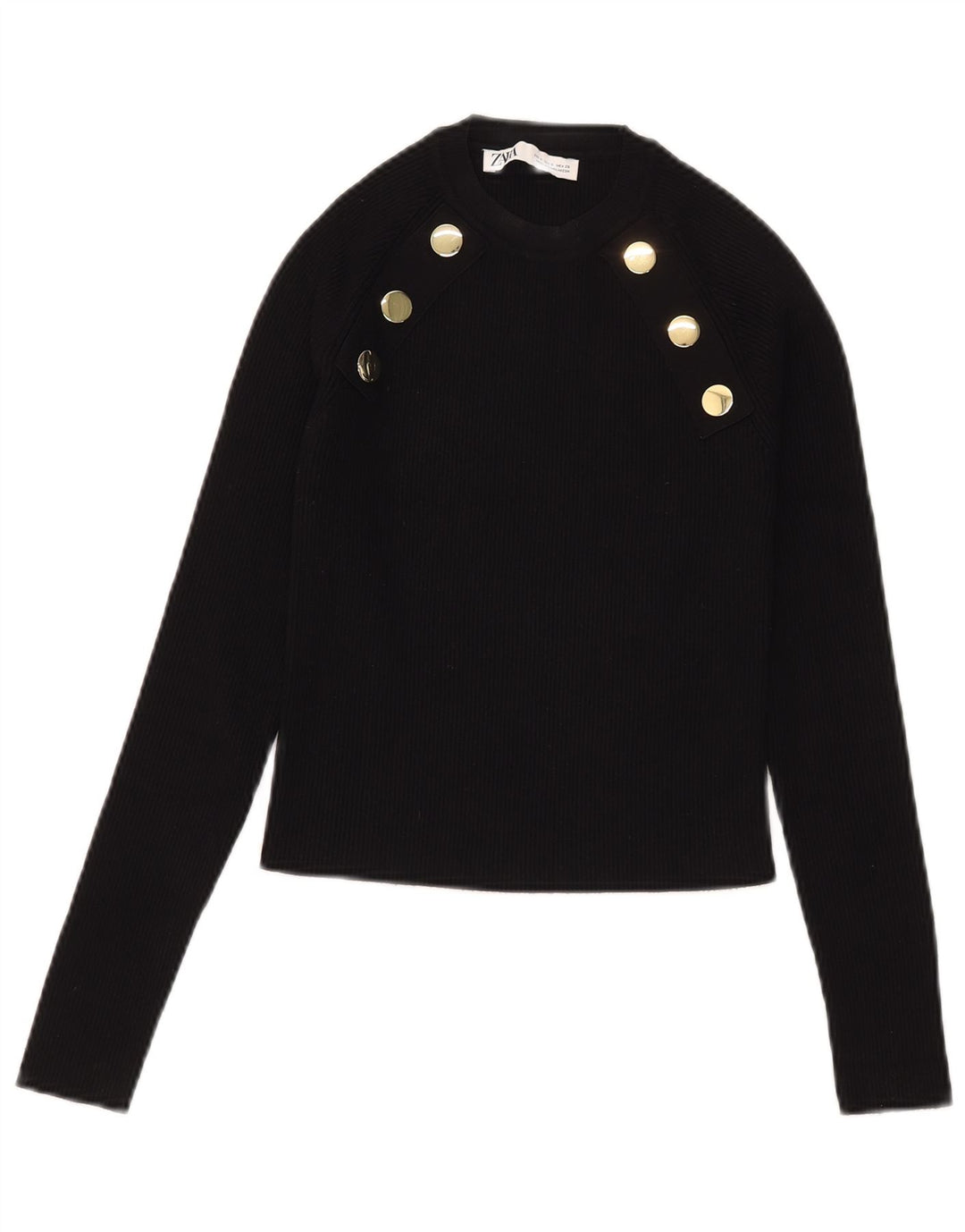 Zara Damen Crop Top Langarm UK 8 Small Schwarze Viskose