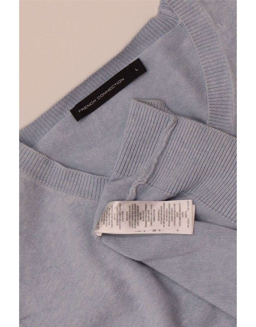 French Connection Herren-Pullover mit Rundhalsausschnitt, Größe L, aus blauer Baumwolle