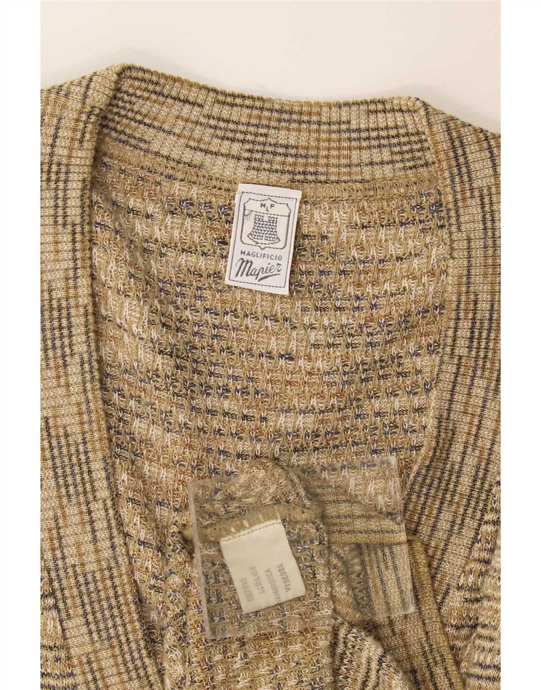 Mapier Herren-Cardigan, ärmellos, mittelbeige, gesprenkelte Baumwolle