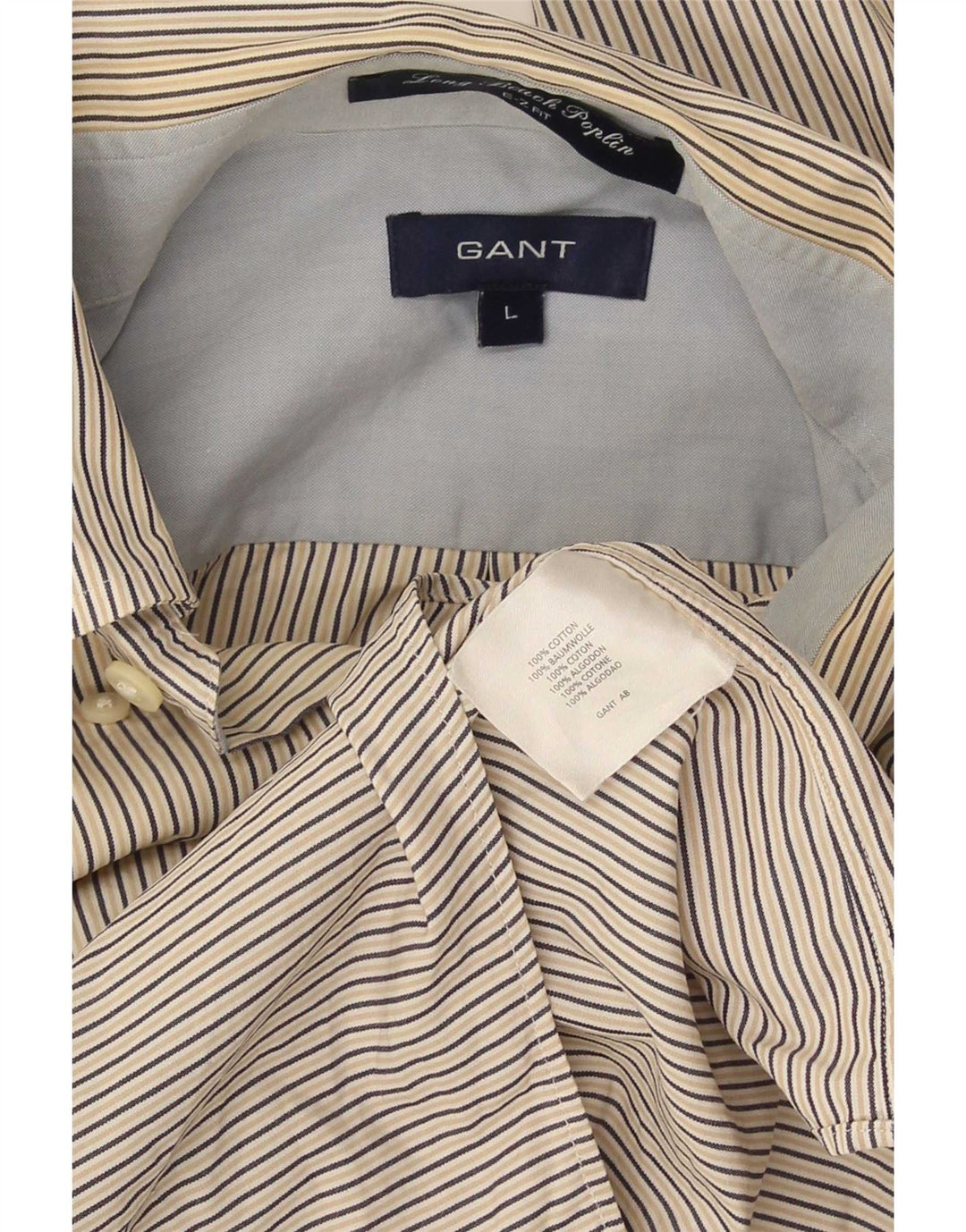 Gant Herren E-Z Fit Hemd, groß, beige Nadelstreifen-Baumwolle