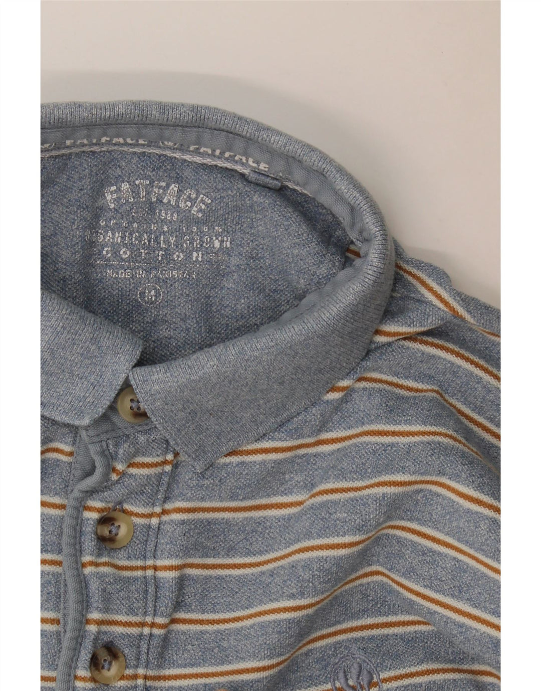 Fat Face Herren-Poloshirt aus mittelblauer, gestreifter Baumwolle