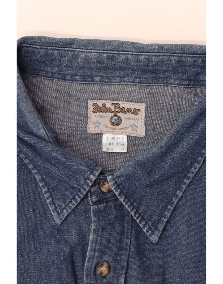 JOHN BANER Herren Jeanshemd Größe 18 2XL Marineblaue Baumwolle
