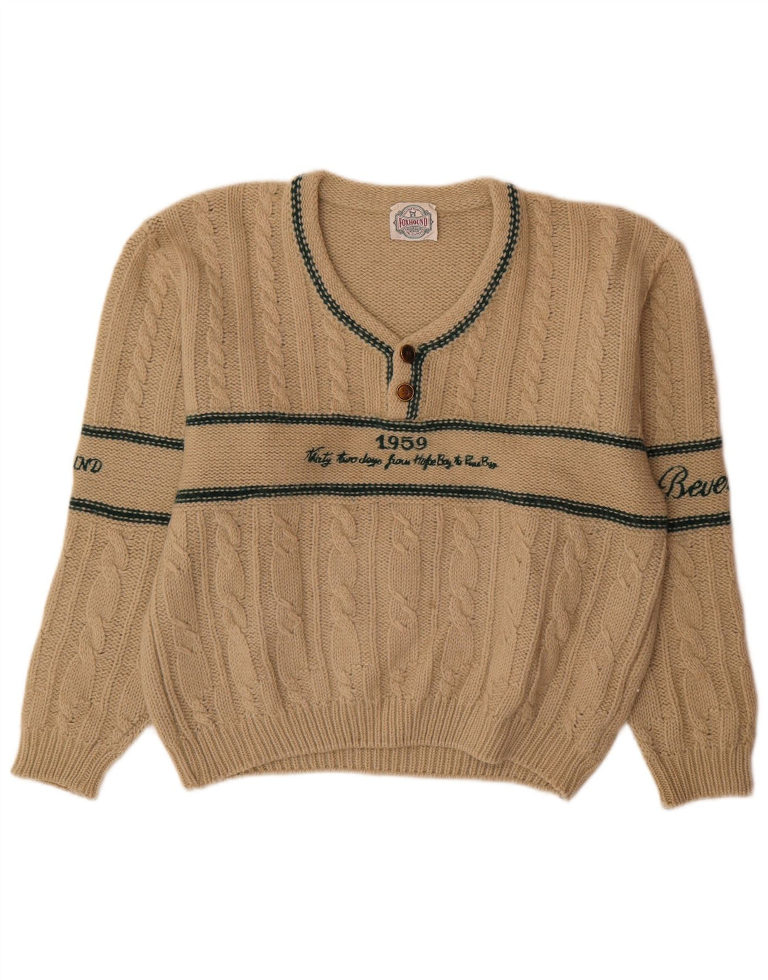 Foxhound Herren-Pullover mit grafischem V-Ausschnitt, groß, beige, gestreift, Wolle