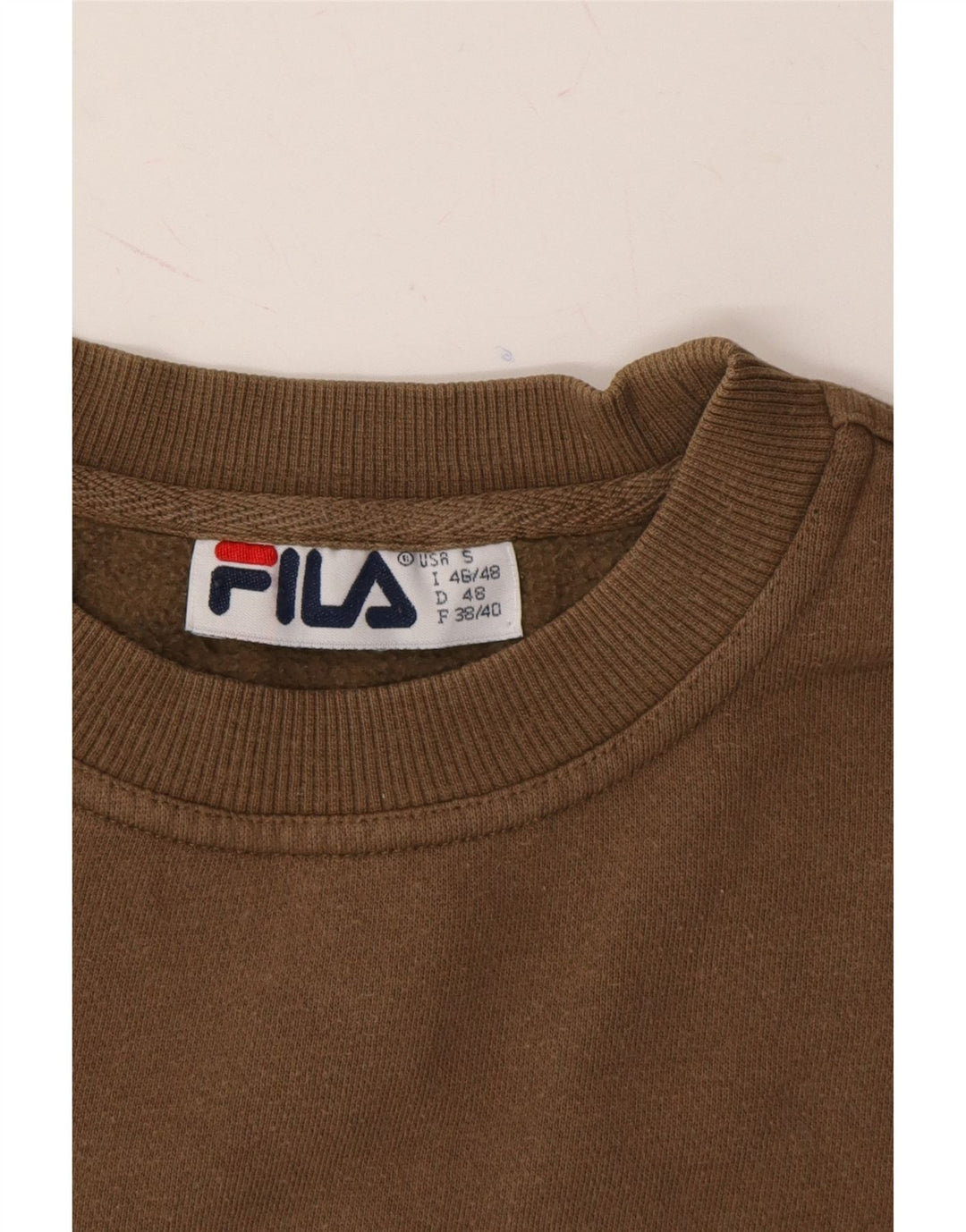 FILA Mens Graphic Sweatshirt Jumper Small Brown Cotton Vintage Fila and Second-Hand Fila from Messina Hembry 