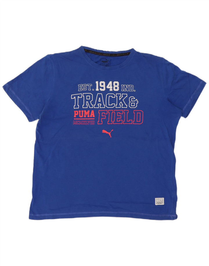 Puma Herren Grafik-T-Shirt-Oberteil aus mittelblauer Baumwolle