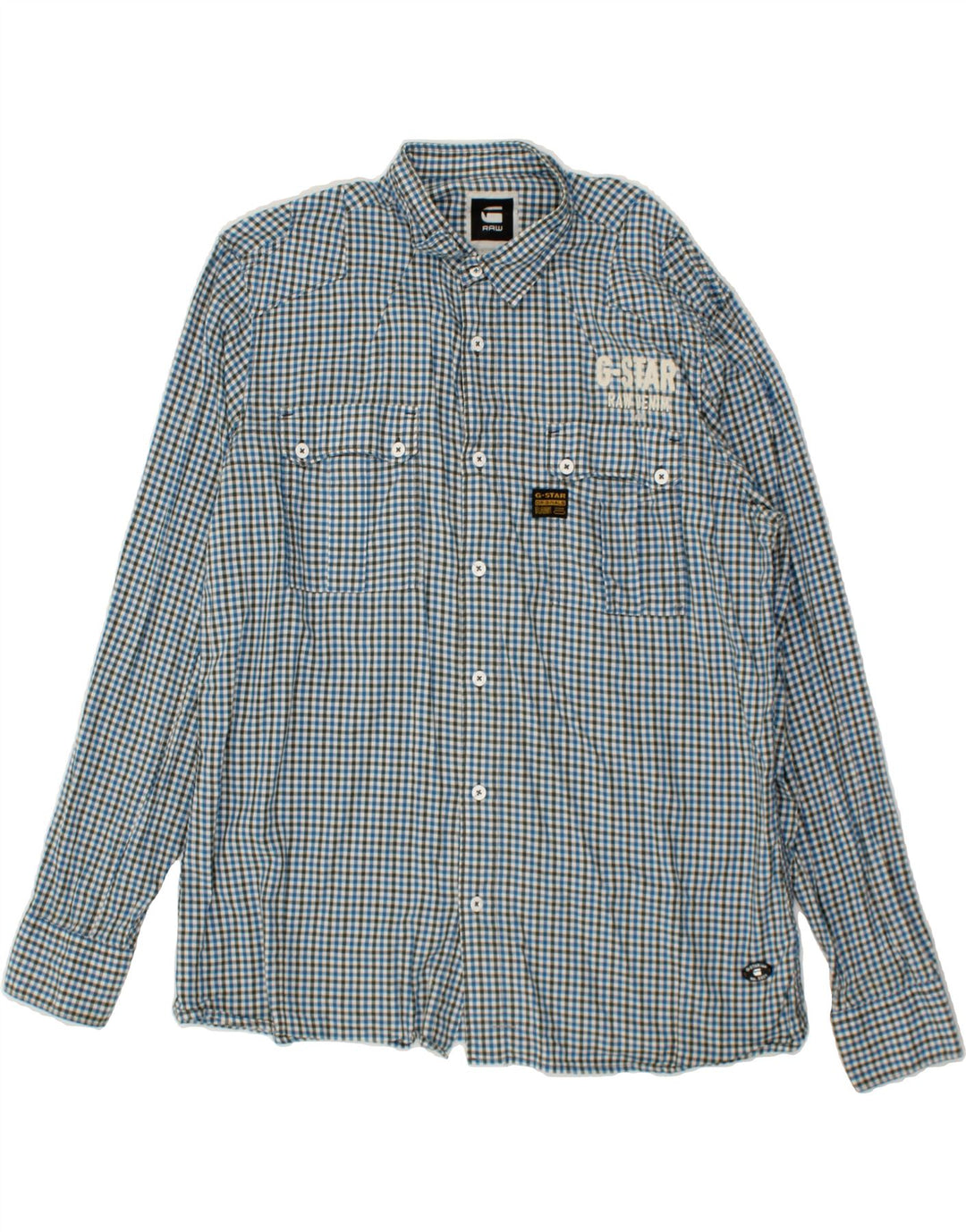 G-STAR Herrenhemd 2XL blau kariert Baumwolle