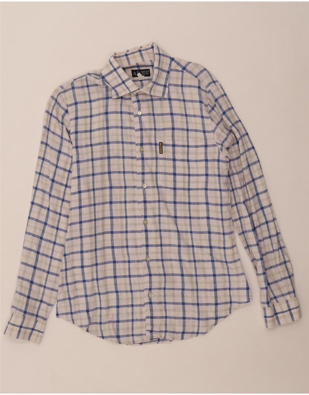 ARMANI JEANS Herrenhemd Mittelblau kariertes Leinen