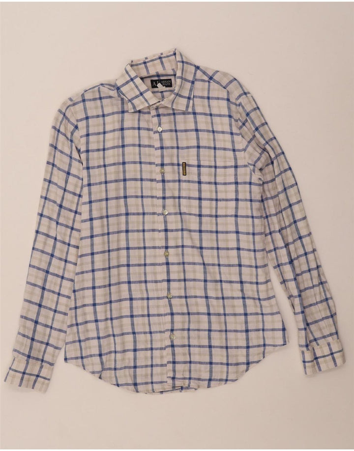 ARMANI JEANS Herrenhemd Mittelblau kariertes Leinen