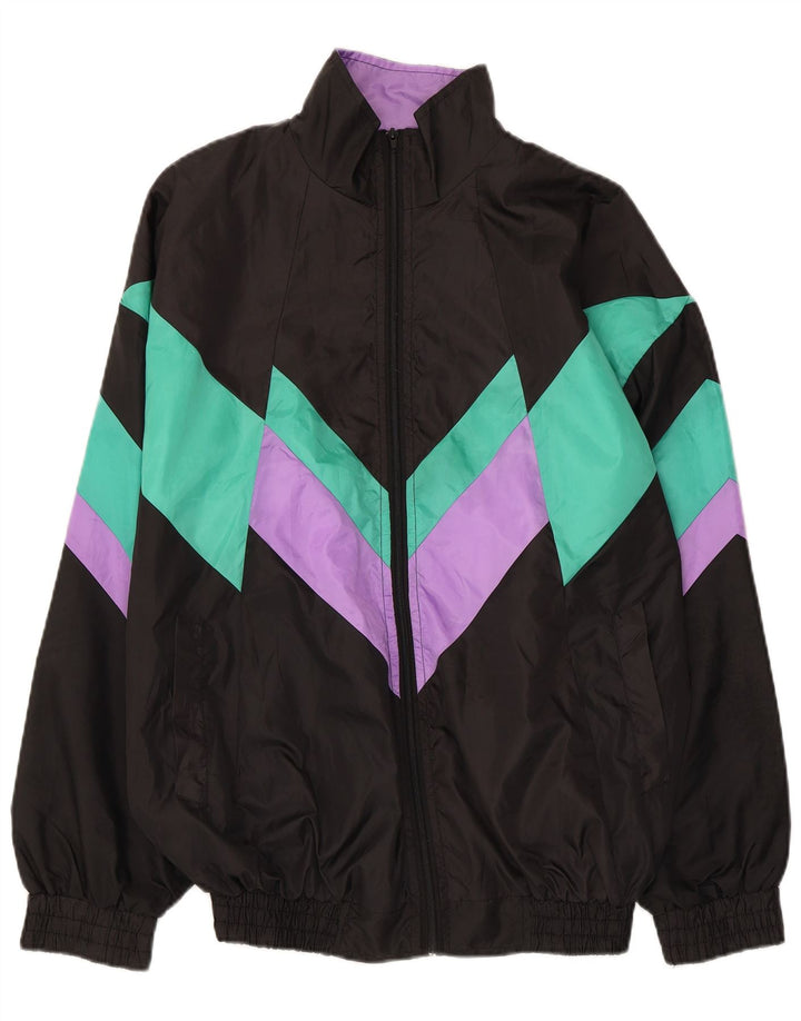 Vintage Herren-Trainingsanzug-Top-Jacke, groß, schwarz, Farbblock