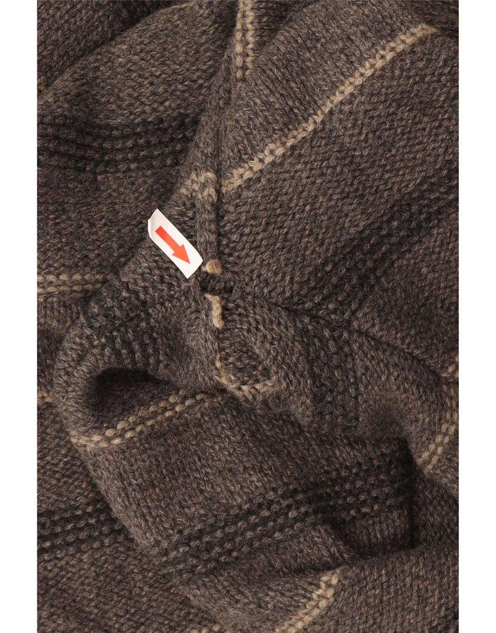 White Stuff Herren-Pullover mit Reißverschluss am Hals, große, grau gestreifte Lammwolle