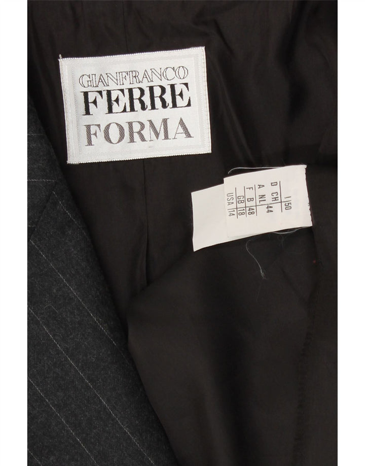 Gianfranco Ferre Damen 1-Knopf-Blazerjacke UK 18 XL Grauer Nadelstreifen