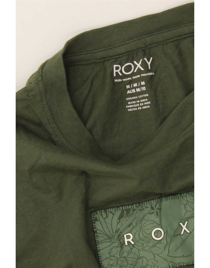 Roxy Womens Graphic T-Shirt Top UK 14 Medium Khaki Baumwolle