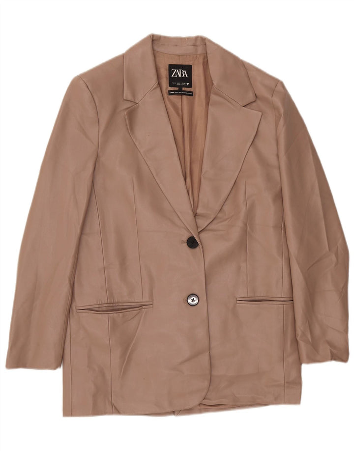 Zara Damen 2-Knopf-Blazer aus Kunstleder, Gr. 10, Größe S, Beige, Polyester