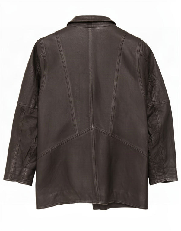 Vintage Damen Übergroßer Ledermantel UK 10 Small Schwarz