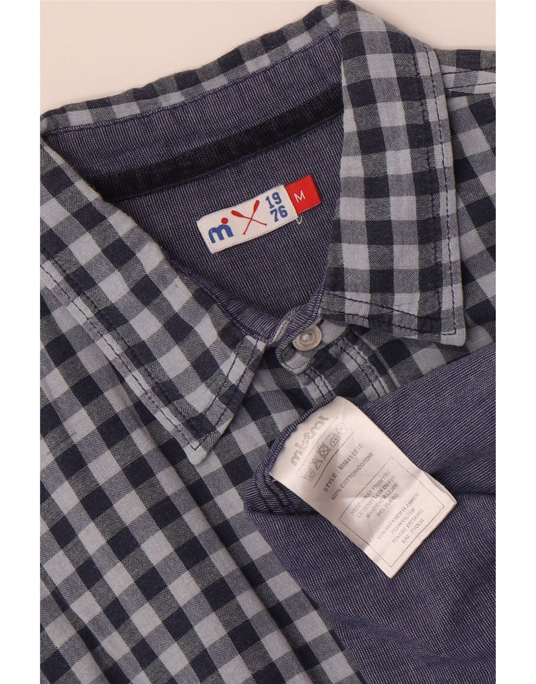 MISTRAL Herrenhemd aus mittelblauer Gingham-Baumwolle
