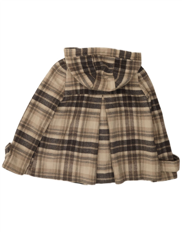 Zara Damen Kurzmantel mit Kapuze, zweireihig, UK 16, groß, beige kariert