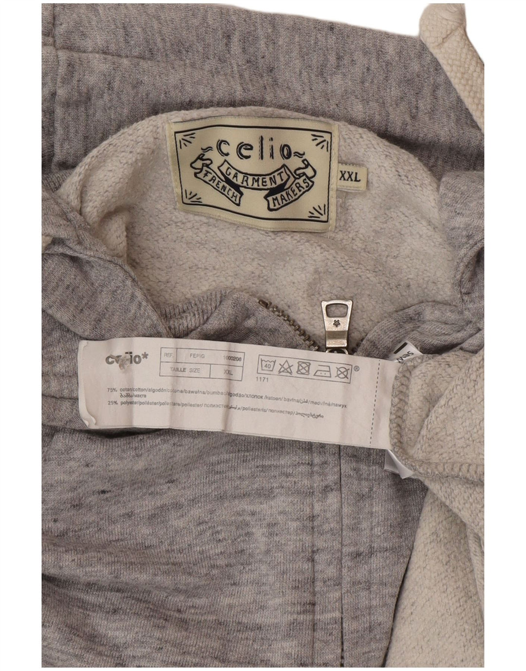 Celio Herren-Kapuzenpullover mit Reißverschluss, 2XL, grau meliert, Baumwolle