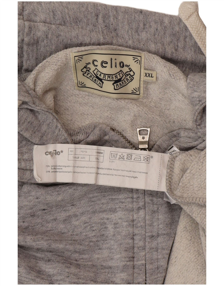 Celio Herren-Kapuzenpullover mit Reißverschluss, 2XL, grau meliert, Baumwolle